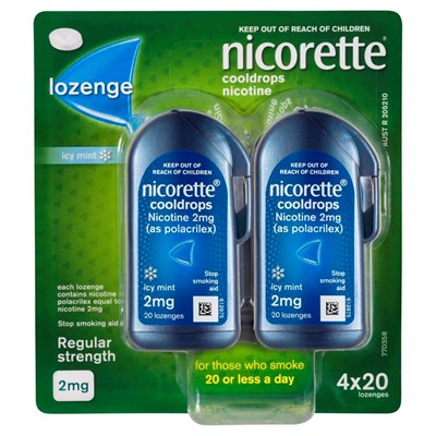 Nicorette Cooldrops Lozenge Icy Mint Regular Strength 4 x 20 Pack