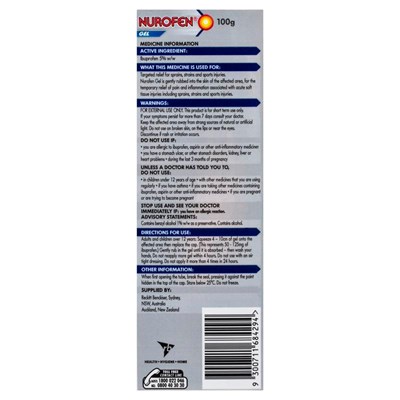 Nurofen Pain and Inflammation Relief Gel 5% Ibuprofen 100g
