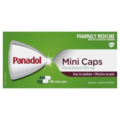 Panadol Mini Caps for Pain Relief Paracetamol 500mg 96 Caps