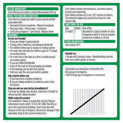 Panadol Rapid Soluble 20 Effervescent Tablets