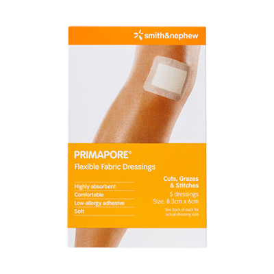 Primapore Flexible Fabric Dressing 8.3cm x 6cm 5 Pack