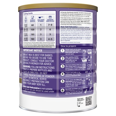 Alula Gold Delicateeze Infant Formula 0-12 Months 850g