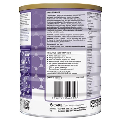 Alula Gold Delicateeze Infant Formula 0-12 Months 850g