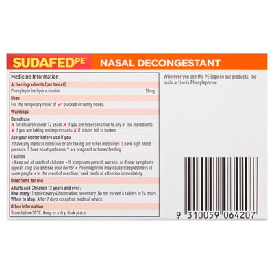 Sudafed PE Nasal Decongestant 24 Tablets