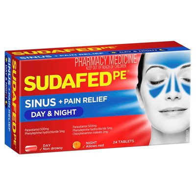 Sudafed PE Sinus + Pain Relief Day & Night 24 Tablets