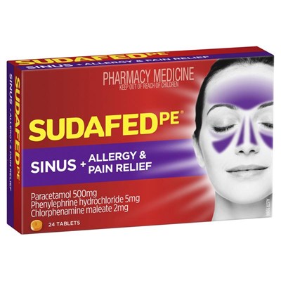 Sudafed PE Sinus + Allergy & Pain Relief 24 Tablets