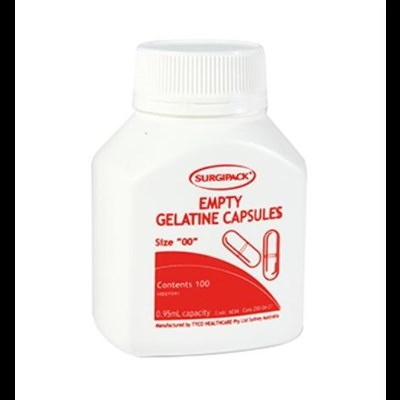 Surgipack Empty Gelatine Capsules Size '00' 100 Pack