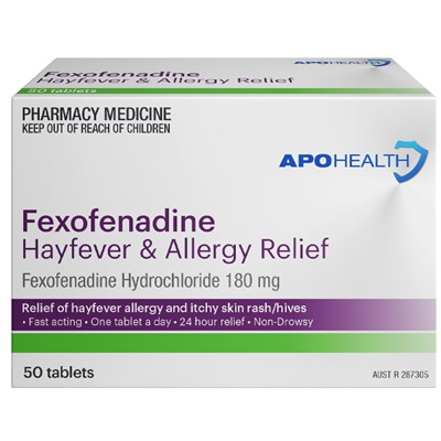 ApoHealth Fexofenadine Hayfever & Allergy Relief (fexofenadine hydrochloride) 180mg Tablets 50