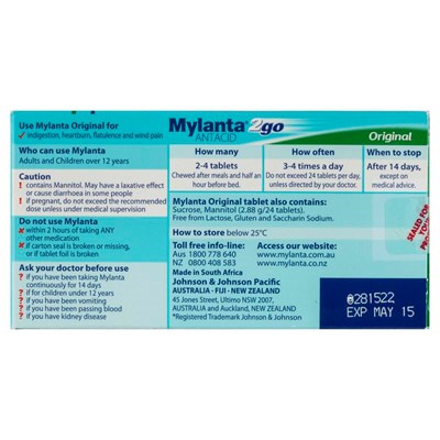 Mylanta 2Go Antacid Original Tablets Lemon Mint 100 Pack