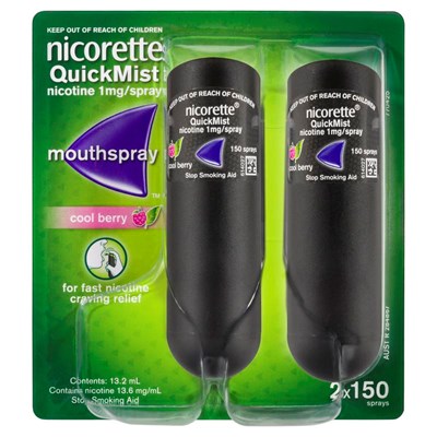 Nicorette QuickMist Mouth Spray Cool Berry 2 x 150 Sprays