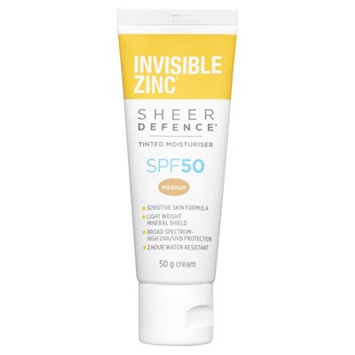 Invisible Zinc Sheer Defence Tinted Moisturiser SPF50 Medium 50g