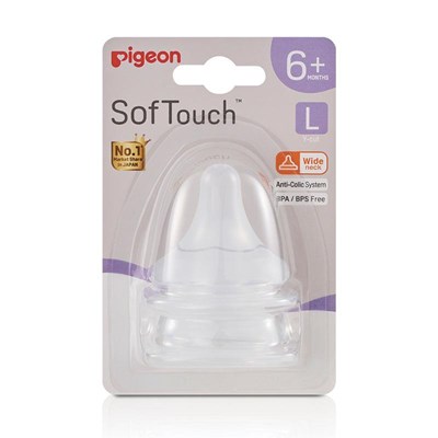 Pigeon Wide Neck SofTouch Peristaltic Plus Teat Large 2 Pack