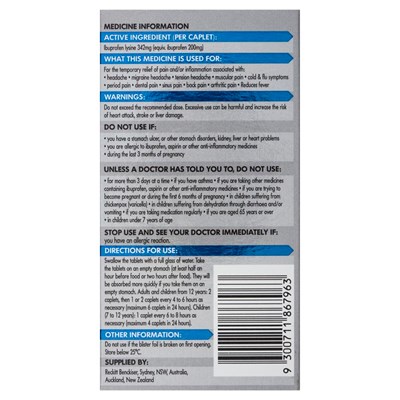 Nurofen Quickzorb Ibuprofen Lysine 342mg 48 Caplets