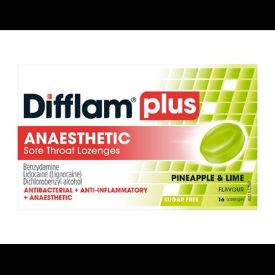 Difflam Plus Anaesthetic Sore Thraot Lozenges Pineapple and Lime Flavour 16s