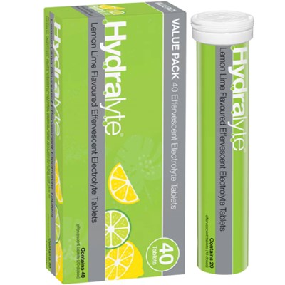 Hydralyte Lemon Lime Flavoured Effervescent Electrolyte Tablets 40 Pack