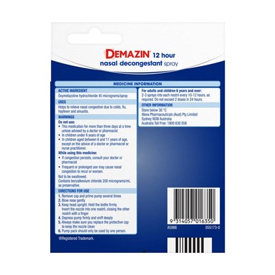 Demazin 12 Hour Decongestant Nasal Spray 20ml