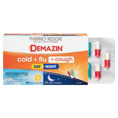 Demazin Cold + Flu + Cough Day + Night 48 Capsules
