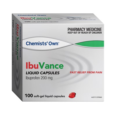Chemists’ Own IbuVance (Ibuprofen) Liquid Capsules 200mg Capsules 100