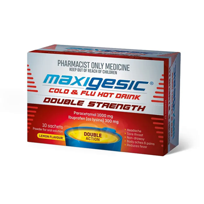 Maxigesic Cold & Flu Hot Drink Double Strength 1000mg/300mg 10 Pack