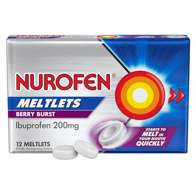 Nurofen Meltlets Pain Relief Berry Burst 200mg Ibuprofen 12 Pack