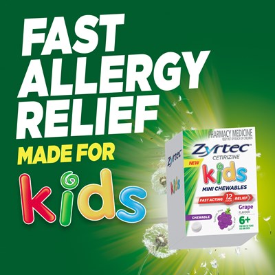 Zyrtec Kids Antihistamine Allergy & Hayfever Chewable Tablet Grape 10 Pack