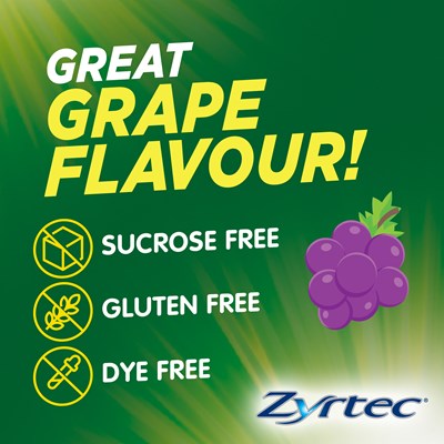 Zyrtec Kids Antihistamine Allergy & Hayfever Chewable Tablet Grape 10 Pack