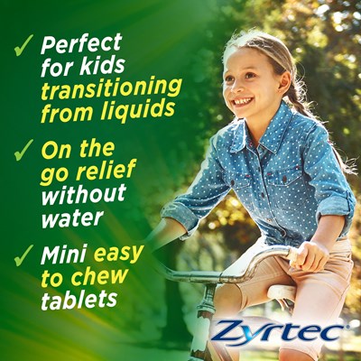 Zyrtec Kids Antihistamine Allergy & Hayfever Chewable Tablet Grape 10 Pack