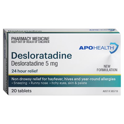 Apohealth Desloratadine 5mg Hayfever & Allergy 24 Hour Relief 20 Tablets