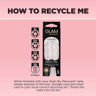Glam by Manicare Press On Nails Short Square French Pink Kit