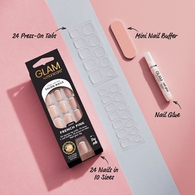 Glam by Manicare Press On Nails Short Square French Pink Kit
