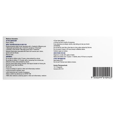 Chemists Own Aspirin Soluble 300mg Tablets 60
