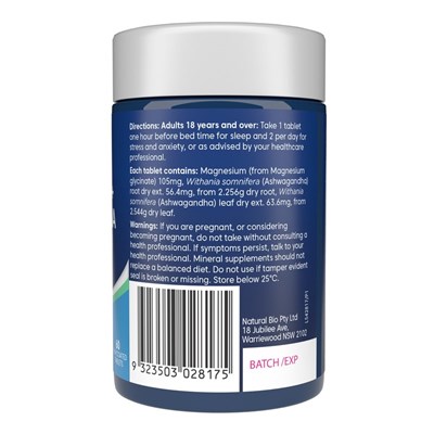 Bioglan Magnesium + Ashwagandha Relax Calm & Sleep 60 Tablets