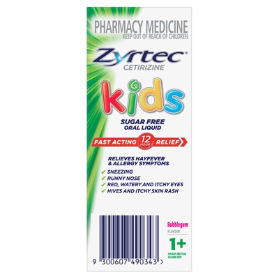 Zyrtec Kids Allergy & Hayfever Relief Antihistamine Bubblegum Liquid 120mL