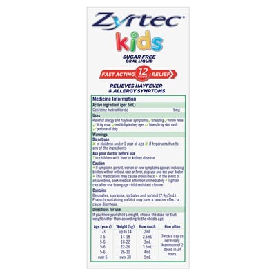 Zyrtec Kids Allergy & Hayfever Relief Antihistamine Bubblegum Liquid 120mL