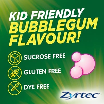 Zyrtec Kids Allergy & Hayfever Relief Antihistamine Bubblegum Liquid 120mL