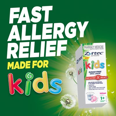 Zyrtec Kids Allergy & Hayfever Relief Antihistamine Bubblegum Liquid 60mL