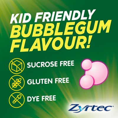 Zyrtec Kids Allergy & Hayfever Relief Antihistamine Bubblegum Liquid 60mL