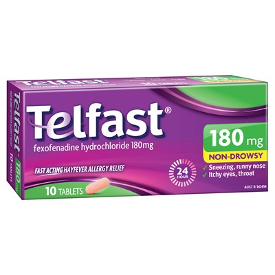 Telfast 180mg 10 Tablets Non-Drowsy