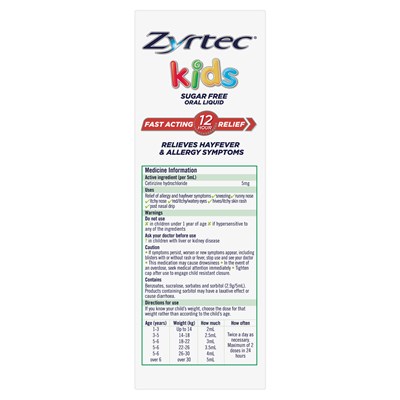 Zyrtec Kids Allergy & Hayfever Relief Antihistamine Grape Liquid 2x120mL Value Pack