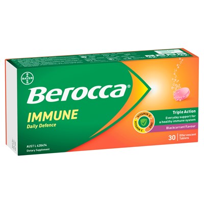Berocca Immune Daily Defence Vitamin C, D and Zinc, Blackcurrant Flavoured Effervescent Tablets 30PK