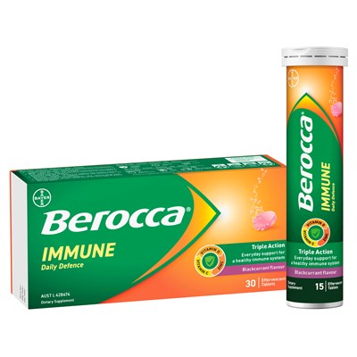 Berocca Immune Daily Defence Vitamin C, D and Zinc, Blackcurrant Flavoured Effervescent Tablets 30PK