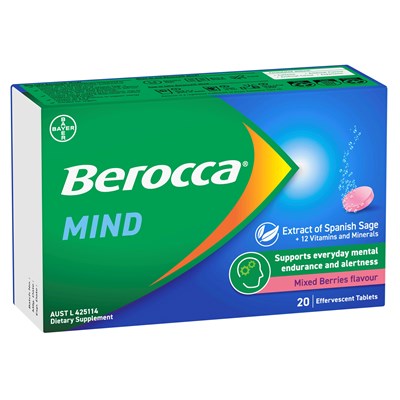 Berocca Mind Mixed Berries Effervescent Tablets 20 Pack