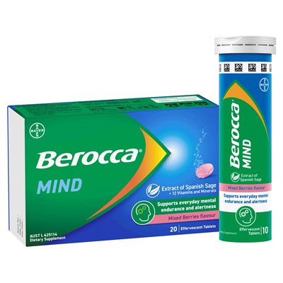 Berocca Mind Mixed Berries Effervescent Tablets 20 Pack