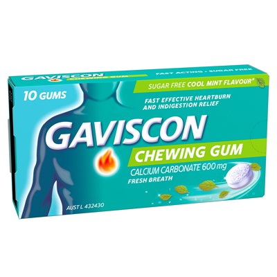 Gaviscon Chewing Gum Heartburn and Indigestion relief Cool Mint Flavour 10  Pieces