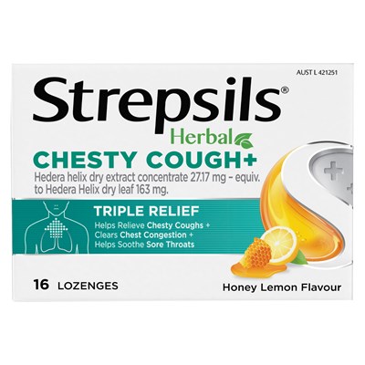 Strepsils Herbal Chesty Cough+ Lozenges Honey Lemon  16 Lozenges