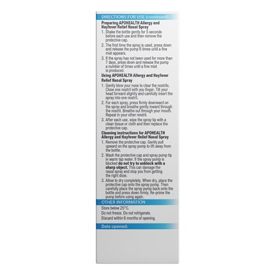 ApoHealth Allergy & Hayfever Nasal Spray 120 Metered Sprays 17mL