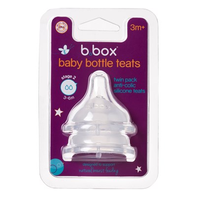 b.box  baby bottle anti-colic teat - stage 2 (3-6m) 2 pack