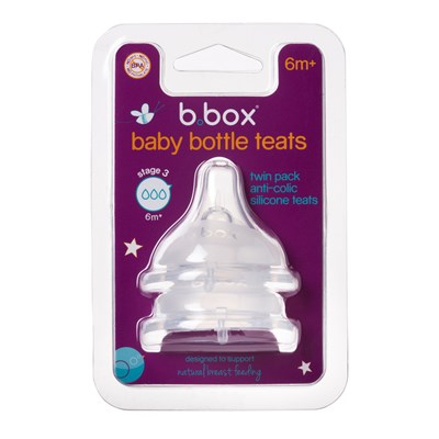 b.box Baby Bottle Anti-Colic Teat - Stage 3 (6m+) 2 pack