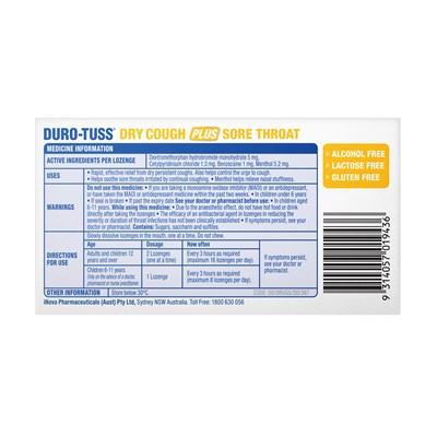 Duro-tuss Dry Cough Lemon 16 Lozenges