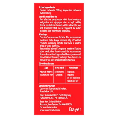 Rennie No Added Sugar Indigestion and Heartburn Relief Spearmint 96 Chewable Tablets